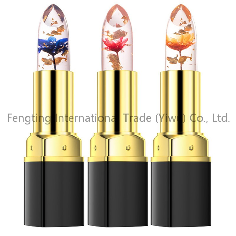 Color-Changing Crystal Jelly Romantic Flower Infused Transparent Long Lasting Temperature for Personalized Shade Lipstick