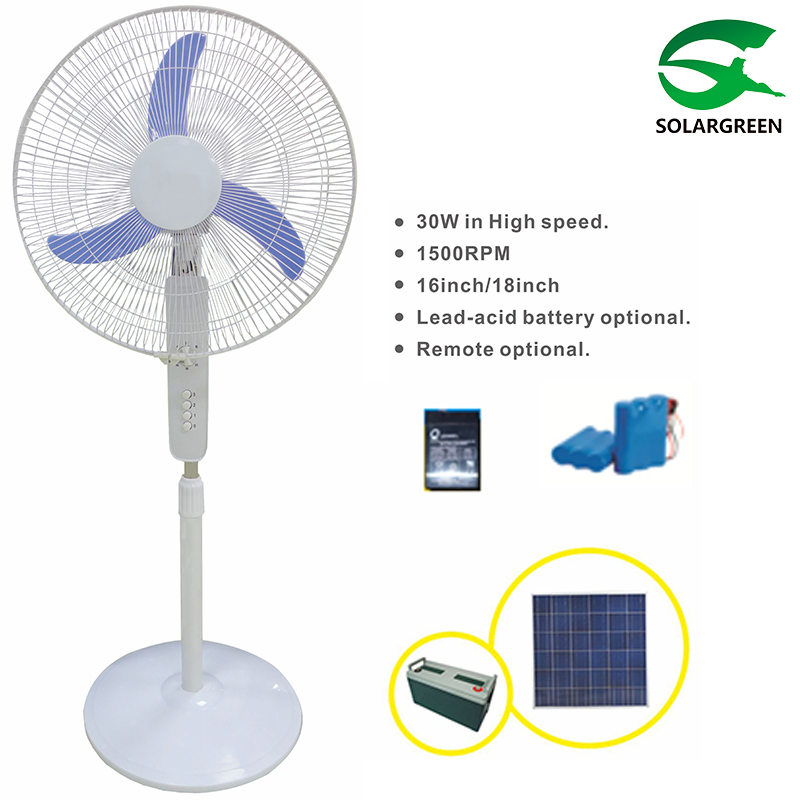 2023 New 12V DC Rechargeable Stand Fan AC/DC Solar Stand Fan 18inch with LED Lamp
