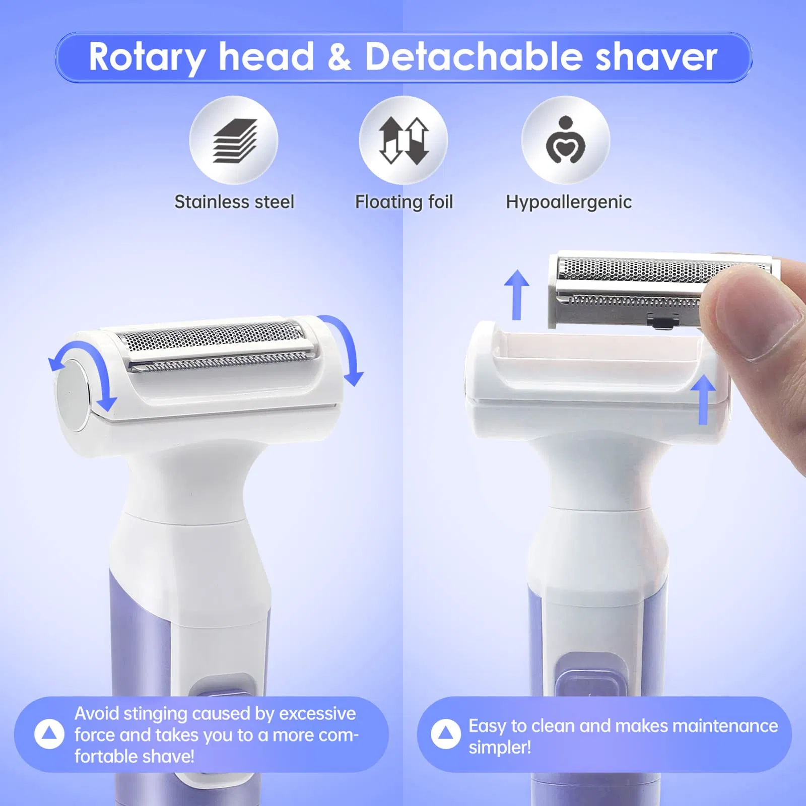 Factory Outlet Painless Purple 3 Blade Waterproof Wet Dry Detachable Electric Shaver