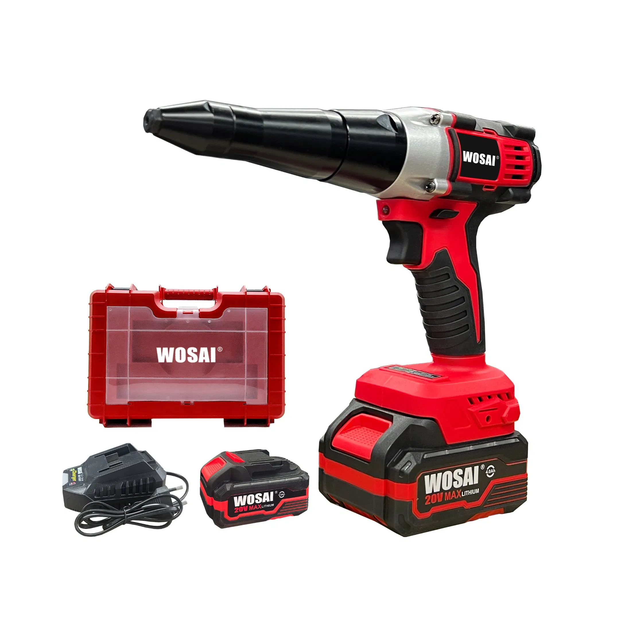 Wosai 2.4-5mm Portable Cordless Riveting Gun Brushless Lithium Electric Rivet Gun for Aluminum Stainless Steel Metal