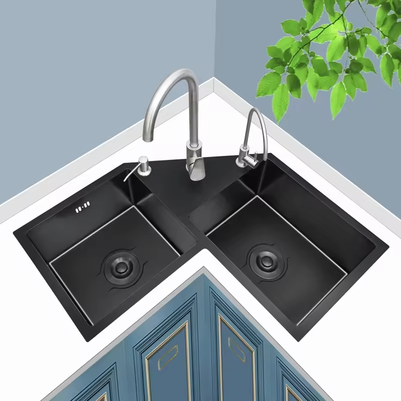 Corner Sink Stainless Steel Sink Handmade PVD Nano Black China Wholesale