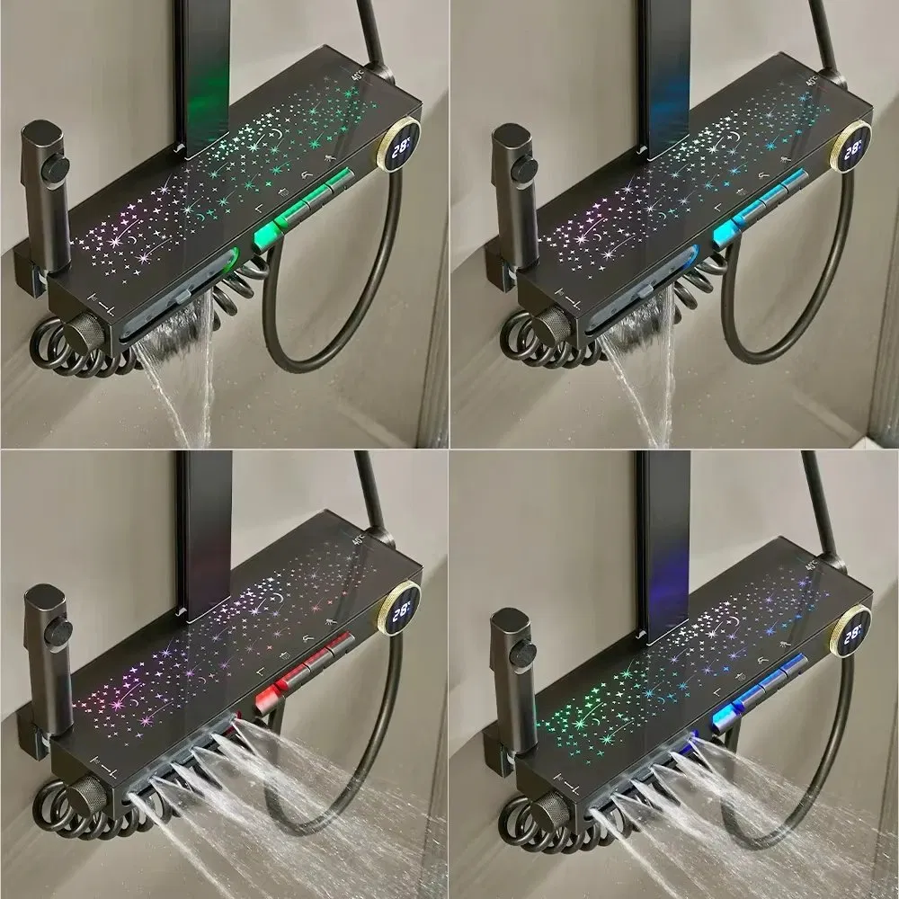 Смеситель для душа LED с пианино-клавишами, настенный