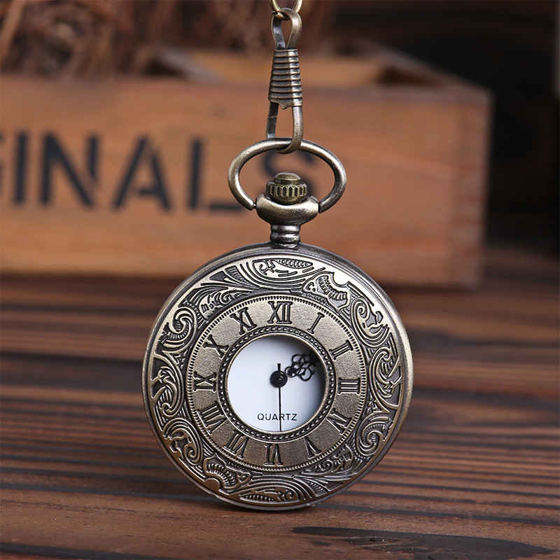 Classic Vintage Men Women Antique Tuo Table Hollow Roman Pocket Watch