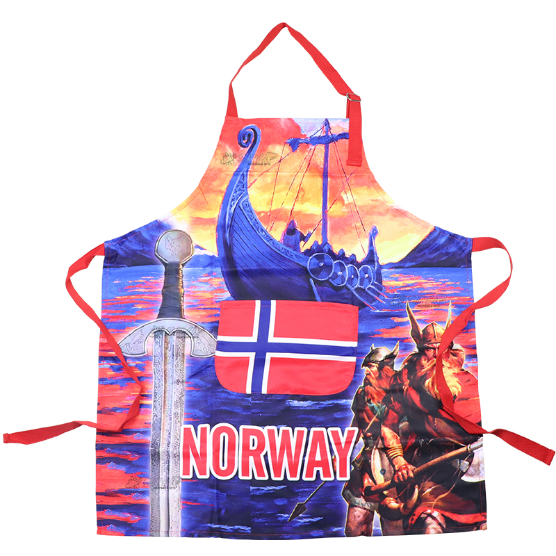 Custom Logo Printed Aprons Souvenir Waterproof Polyester Kitchen Bib Apron with Pocket