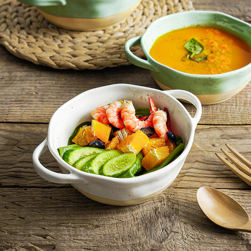 Restaurant Kitchen Serving Bowl Round Large Capacity Ceramic Soup Bowl with Handles