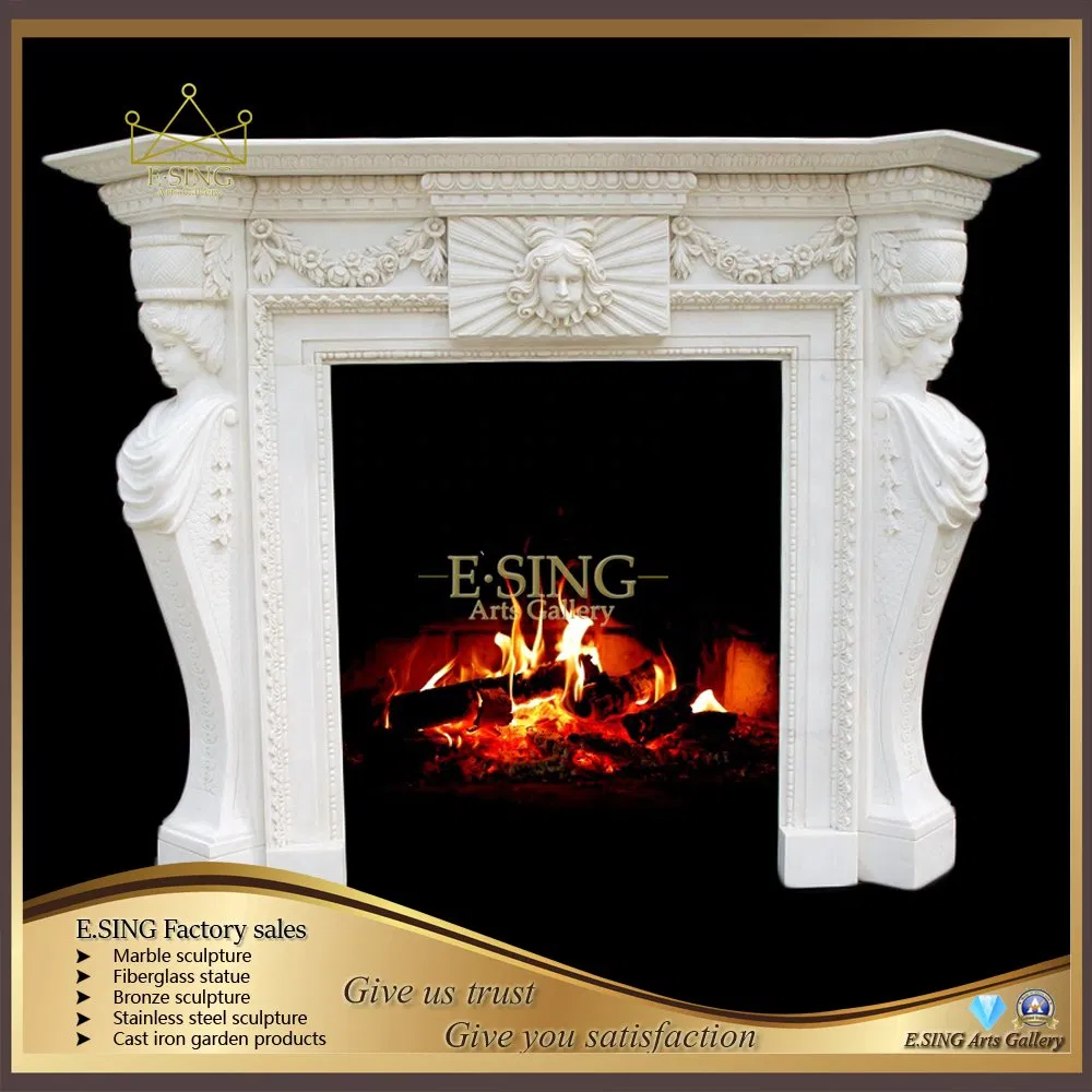 Indoor Usage Large Sculpture French Marble Fireplace