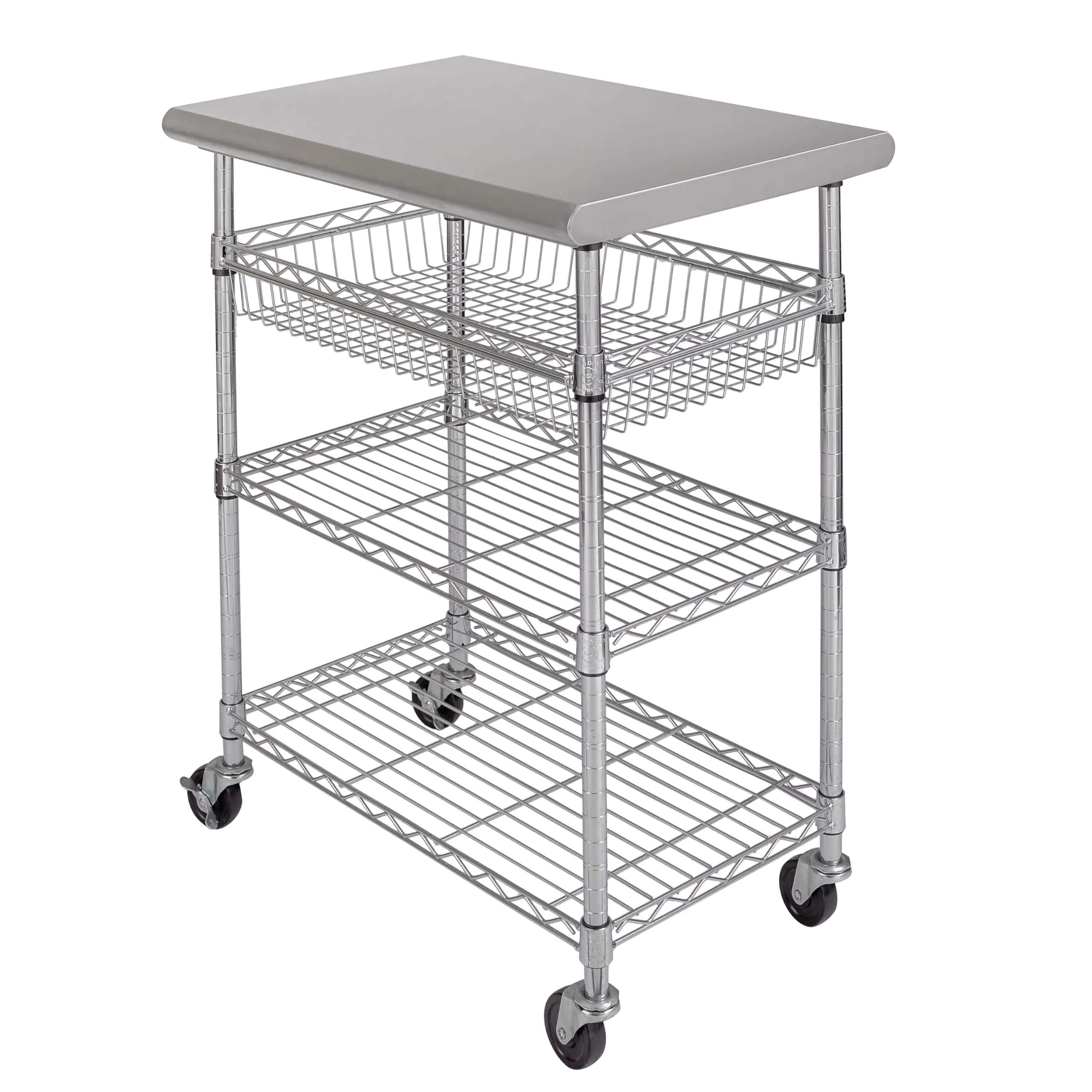 Commercial Stainless Steel Top Work Table Island Utility Cart Prep Station, 78 for Restaurant, Kitchen, Warehouse, Garage, Hotel, Home, 55 Steel, 24" W X 20" D