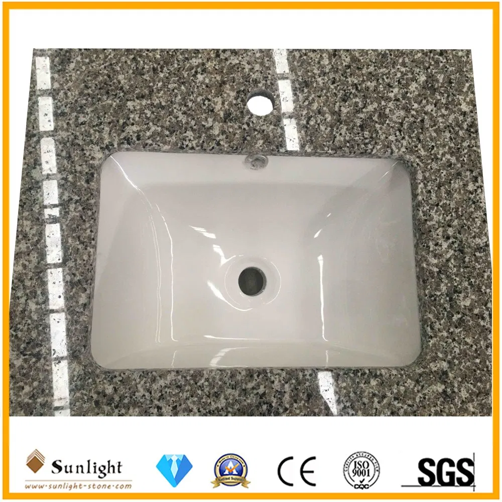 Factory Custom Cheapest Swan White Granite Stone Bathroom Vanity Top (with single sink)