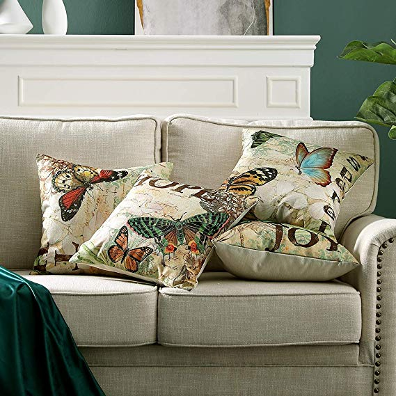 Butterfly Printing Cushion European Style Linen Fabric 100% Polyester