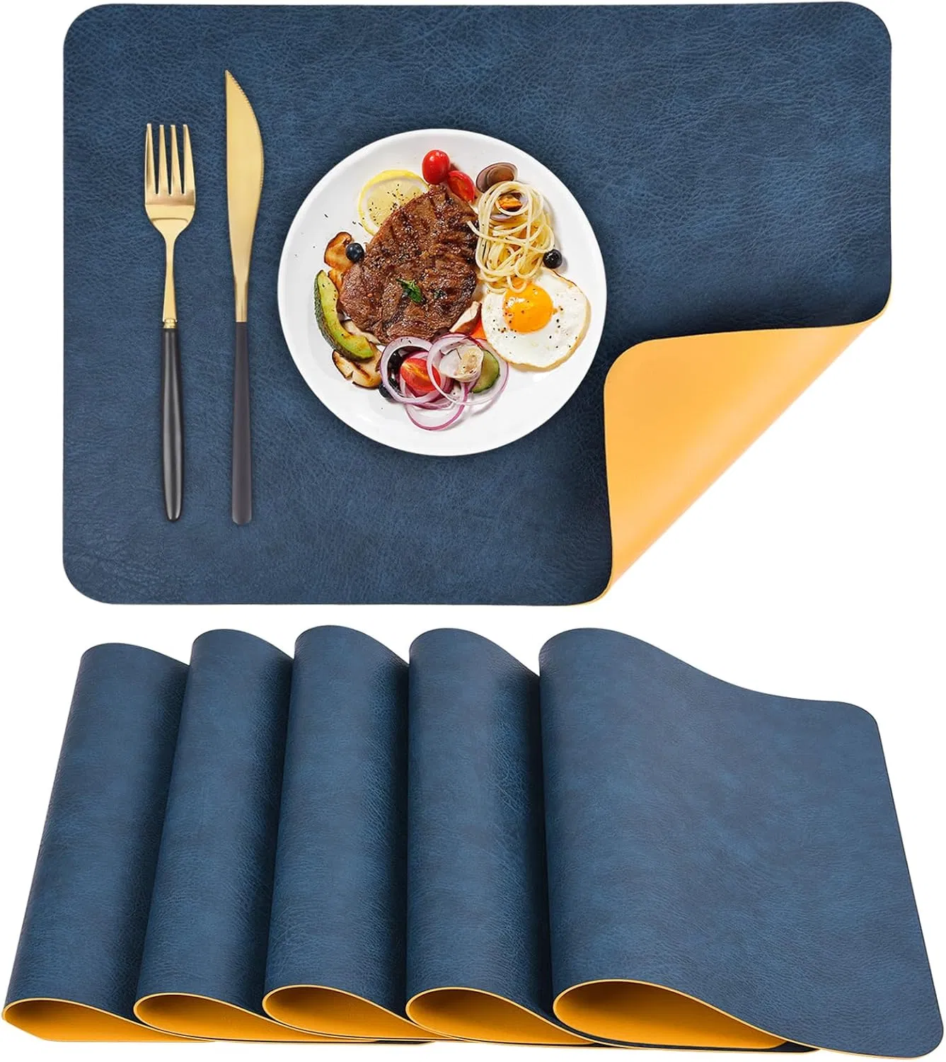Faux Leather Placemats Set of 6 Table Mats Heat Resistant Reversible Place Mats, Waterproof Wipeable Dining Table Place Mats for Home Party Outdoor, 15.8 X 11.8