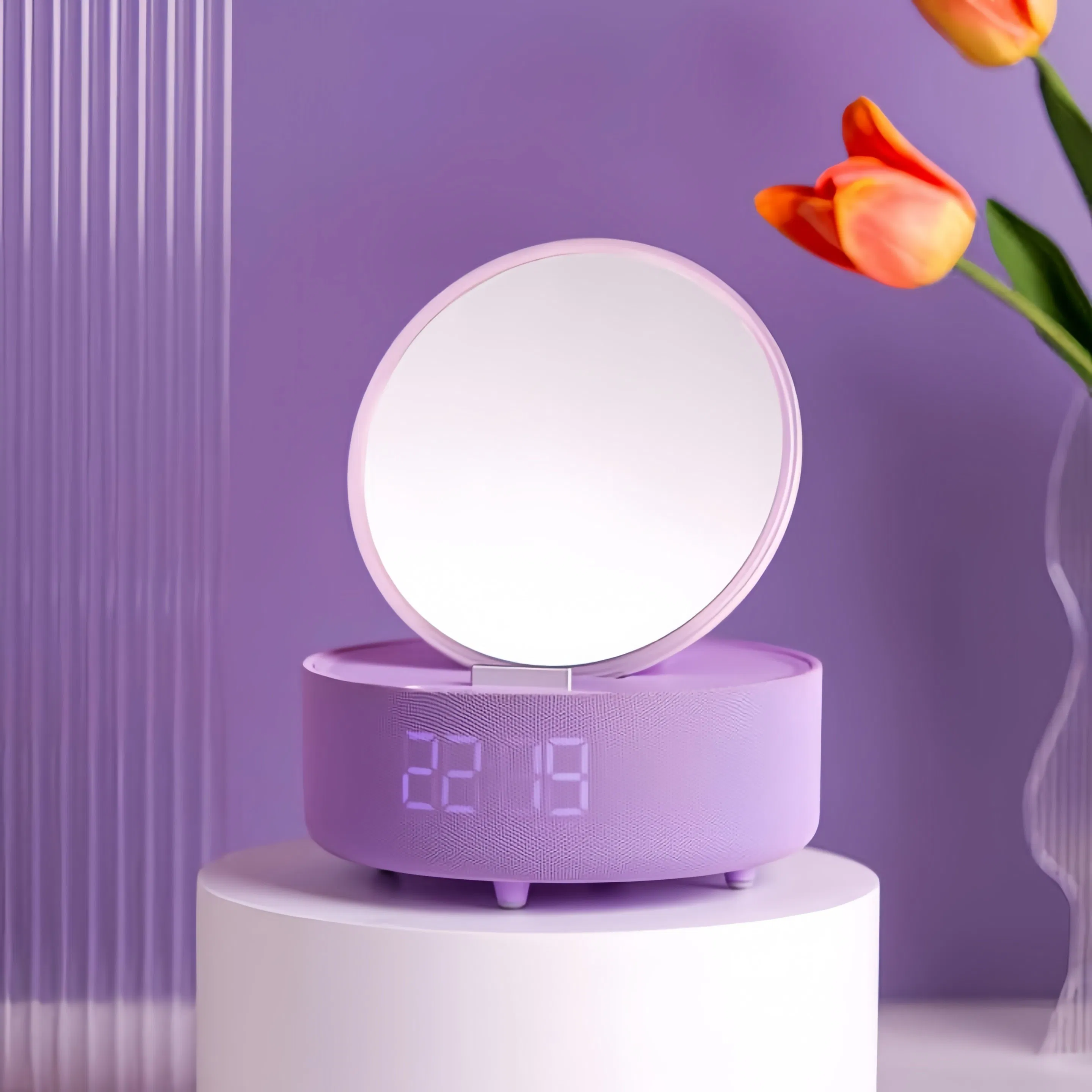Mobile Phone Wireless Charging Wireless Bt Speaker Folding Time Display Night Lights Makeup Mirror