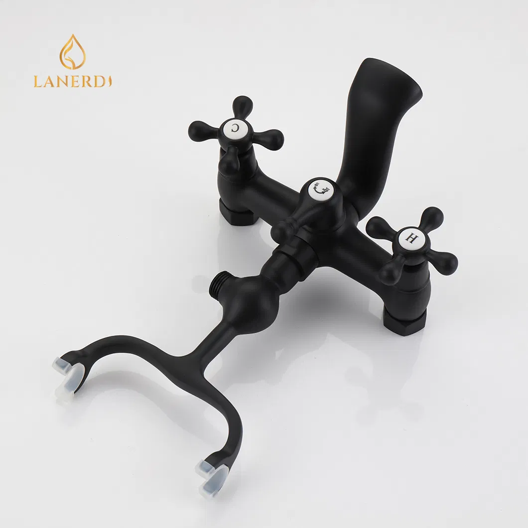 Upc USA Antique Dual Handle Matt Black Floor Free Standing Bathtub Bath Tub Brass Shower Mixer Tap Faucet