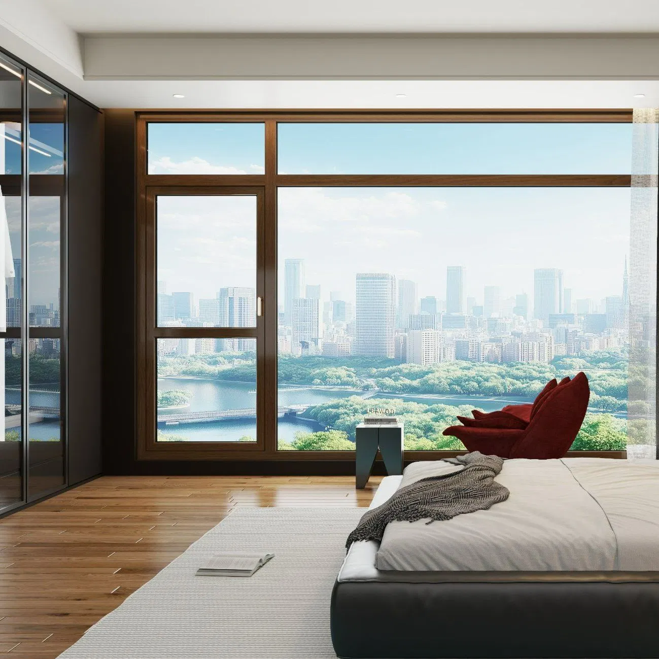 Eco-Friendly Thermal Break Aluminum-Clad-Wood Window with Low-E Glass for Villa Project