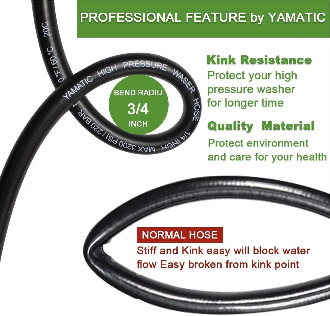 Kink Resistant 3200 Psi 1/4" 50 FT High Pressure Washer Hose Replacement with M22-14mm Brass Thread