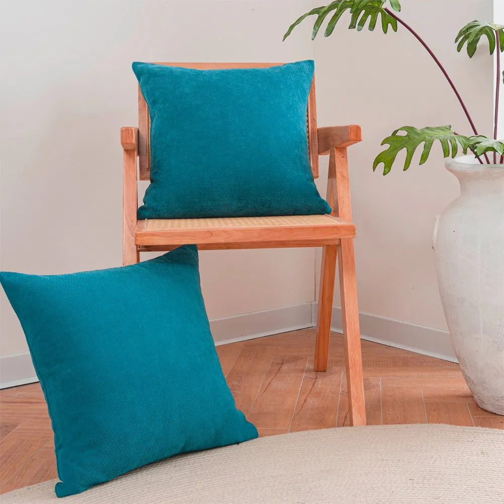 Couch Throw Pillow Covers 18 X 18 Inch Soft Teal Chenille Pillow Covers for Sofa Living Room Solid Dyed Pillow Cases