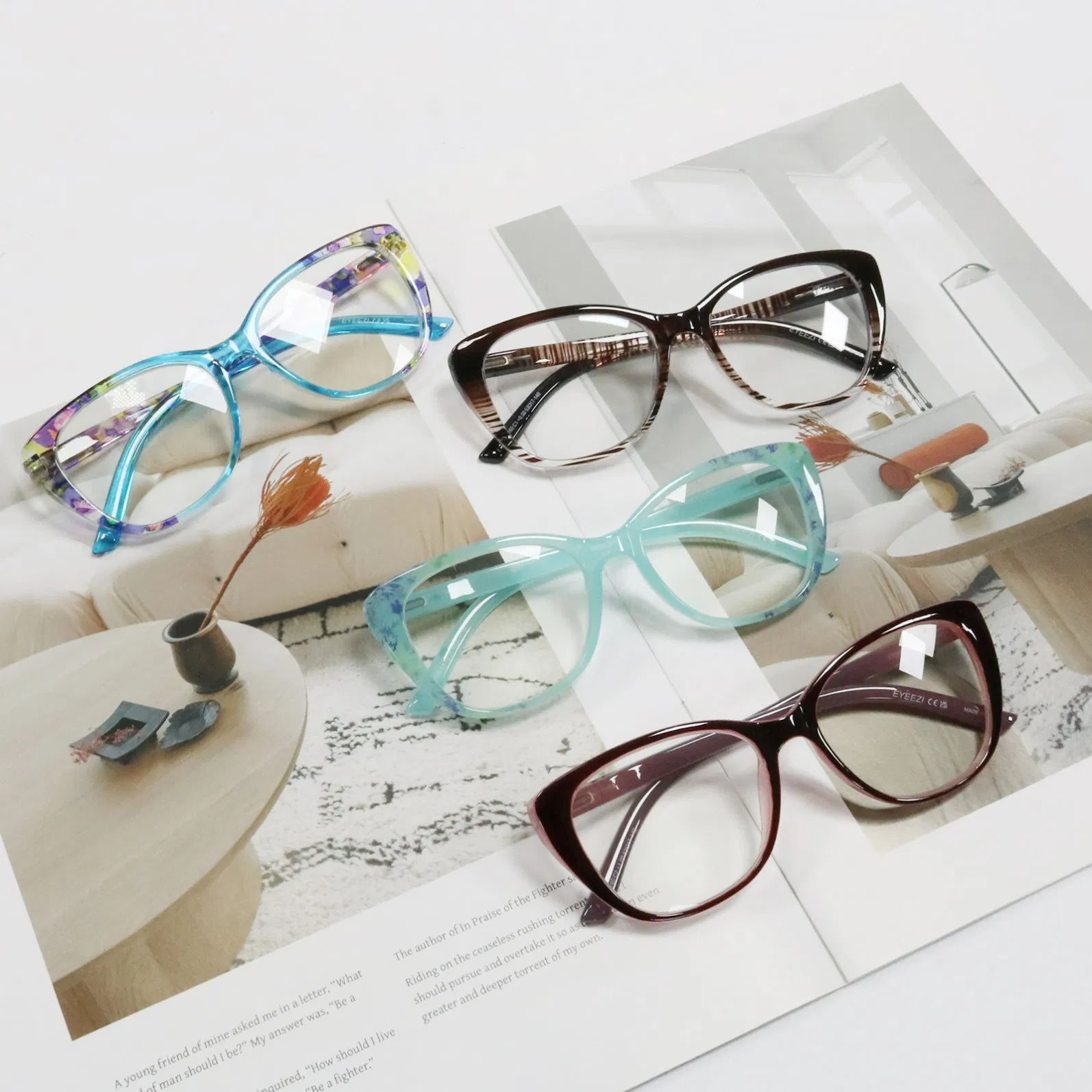 Cat Eye Reading Glasses Big Frame Prescription 2.0 for Women Blue Light Blocking Anti UV/Eye Strain/Glare