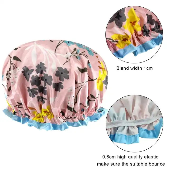 High Quality Satin Fabric Double Layer Water-Proof Reusable Shower Cap