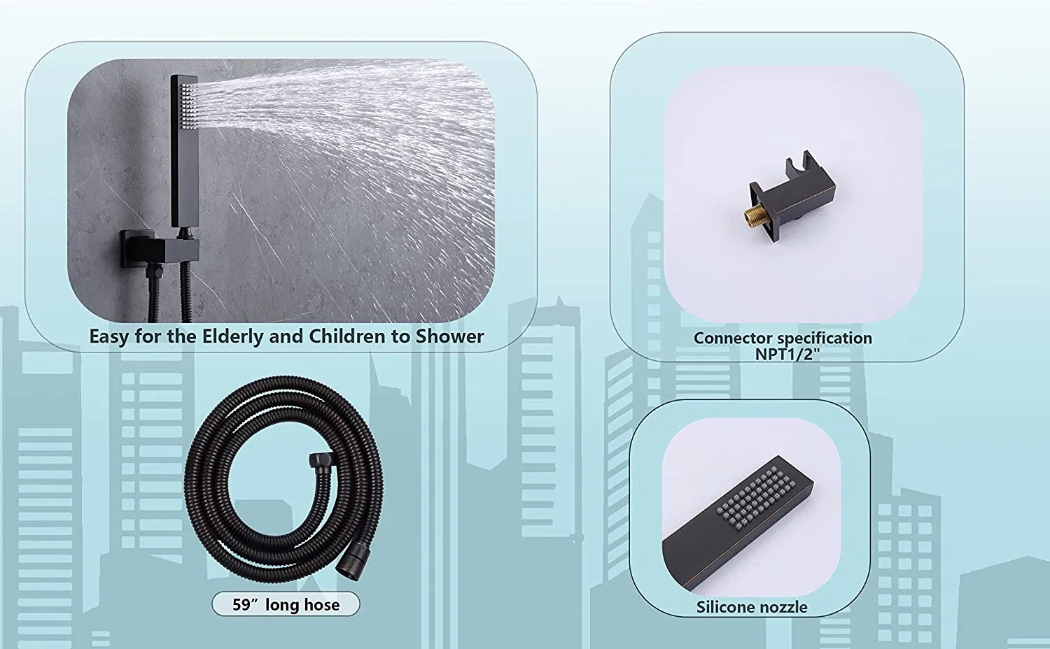 Rain Shower System with Wall Full Body Jets 16 Inch Oil Rubbed Bronze Ceiling Mount Shower System Set with Rainfall Overhead Shower Handheld Shower 3 Function