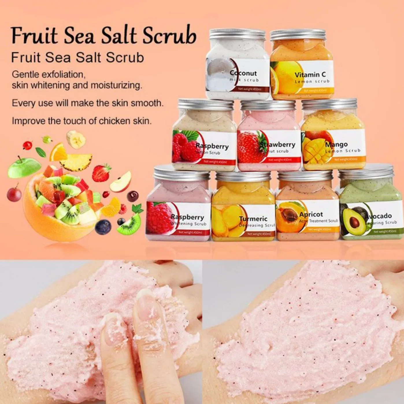 Wholesale Fruit Skin Care Organic Vegan Brightening Whitening Exfoliating Moisturizing Body Scrub