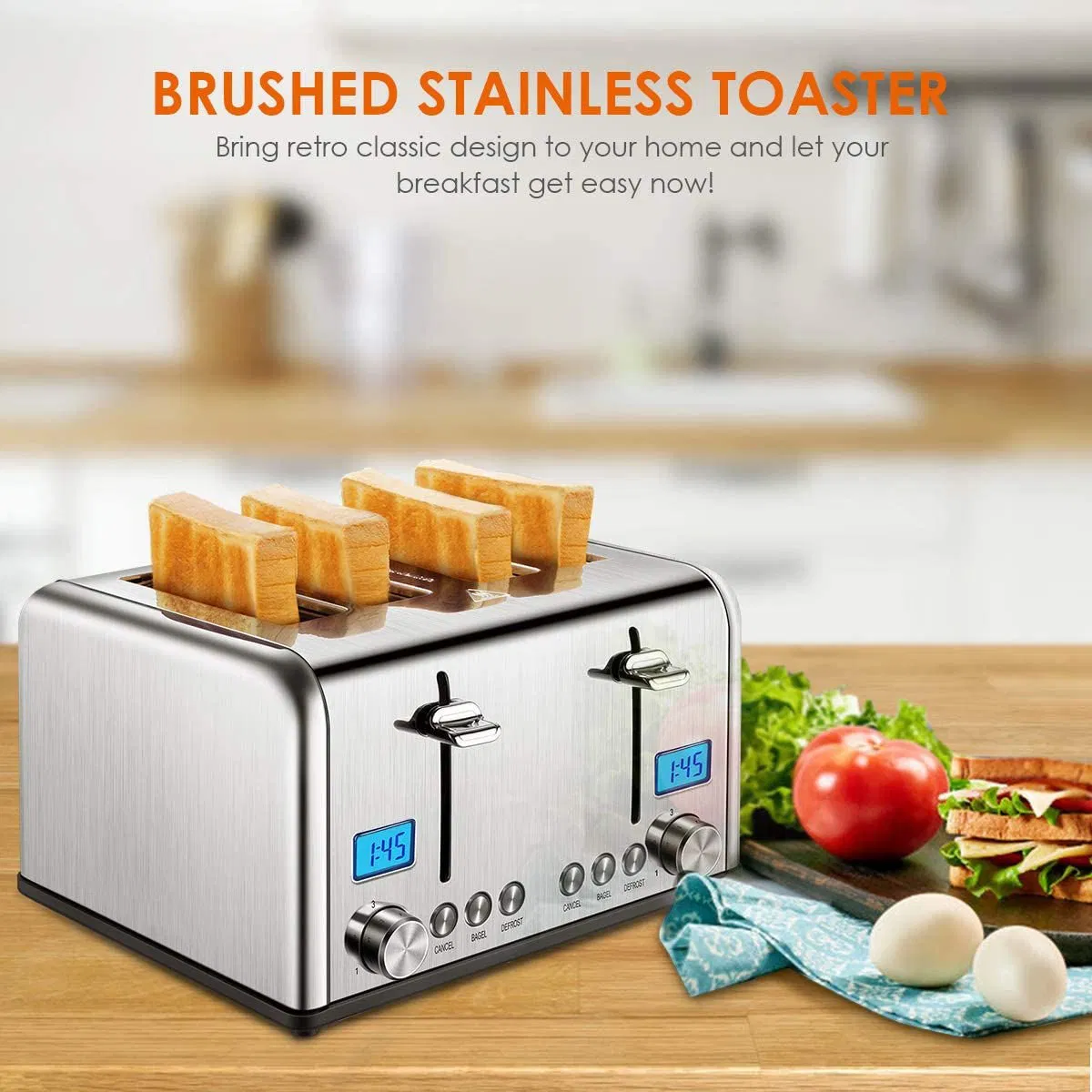 Stainless Steel Wide Slot 4-Slice Toaster for Perfect Toast