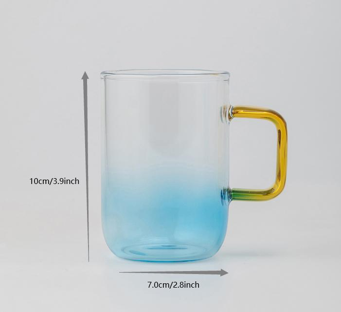 Grink Customized Good Quality Blue Gradient Color Glass Coffee Cup with Handle Carrying