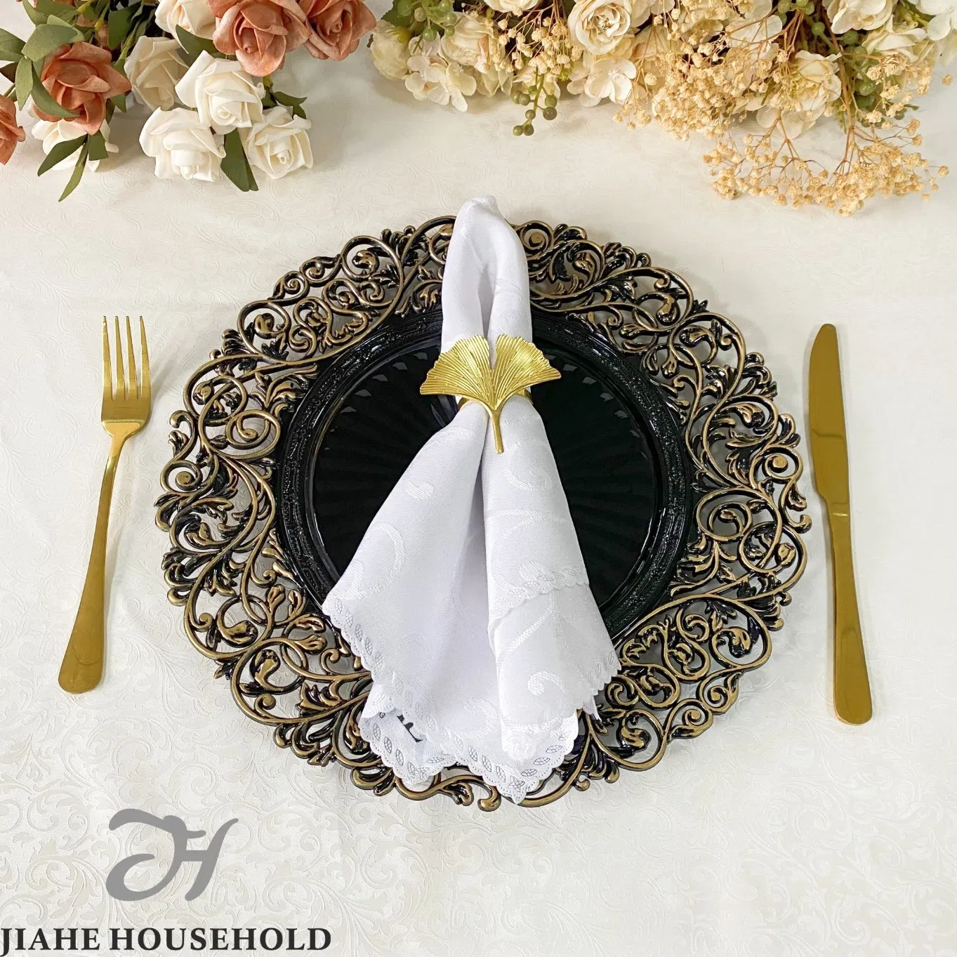 Gift Gold Beaded Wedding Event Party Home Decor Plastic Charger Plate