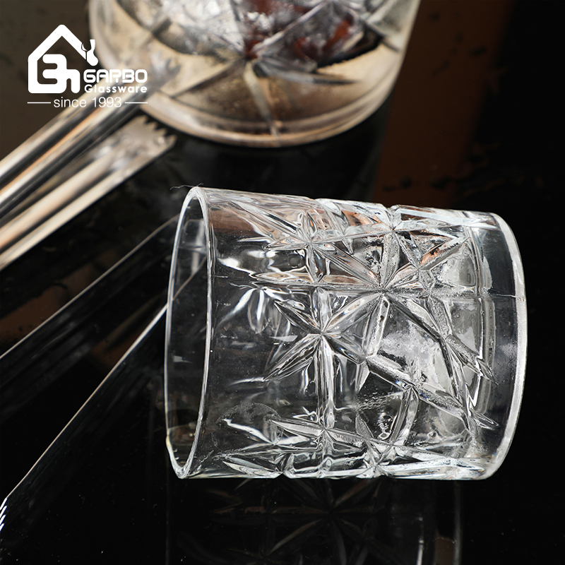 Glass Ice Bucket Set with Classic Engraved Wholesale Price 7PCS Glass Ice Bucket and Cup Set for Party Use Whiskey Drinking