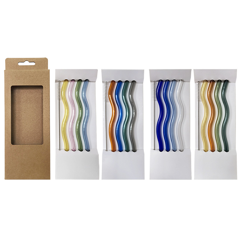 20cm 8mm Reusable Glass Wave Straw Drinking Colorful Bar Accessories for 16oz Cups