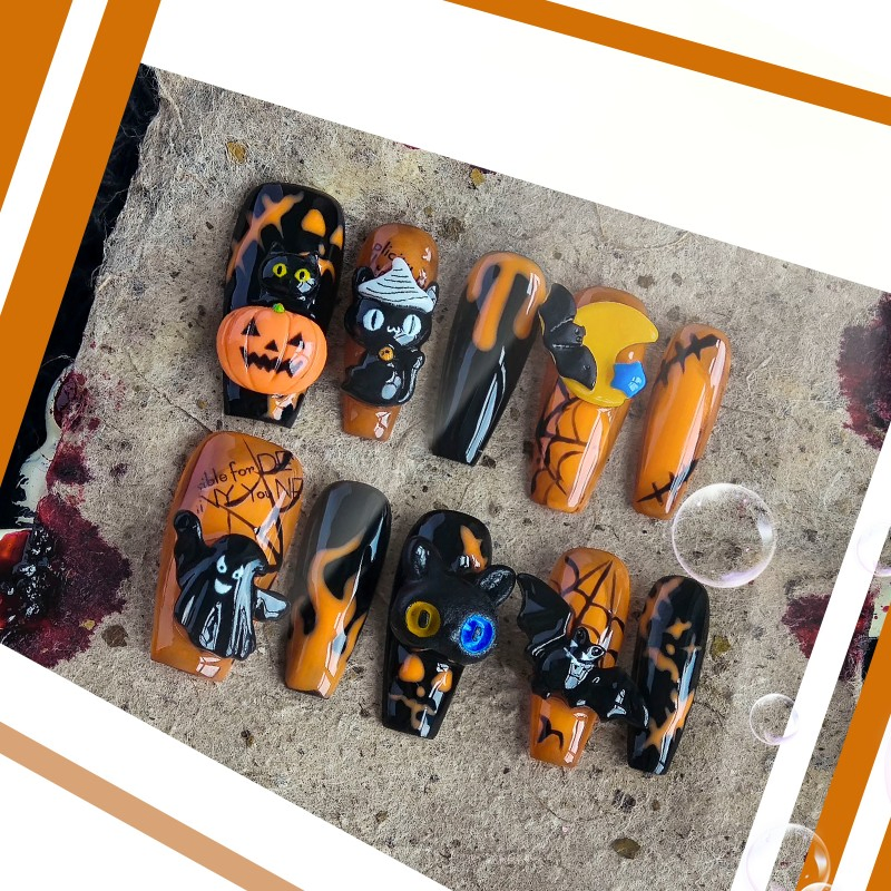 Halloween Themed 3D Decorated Long Press-on Nails