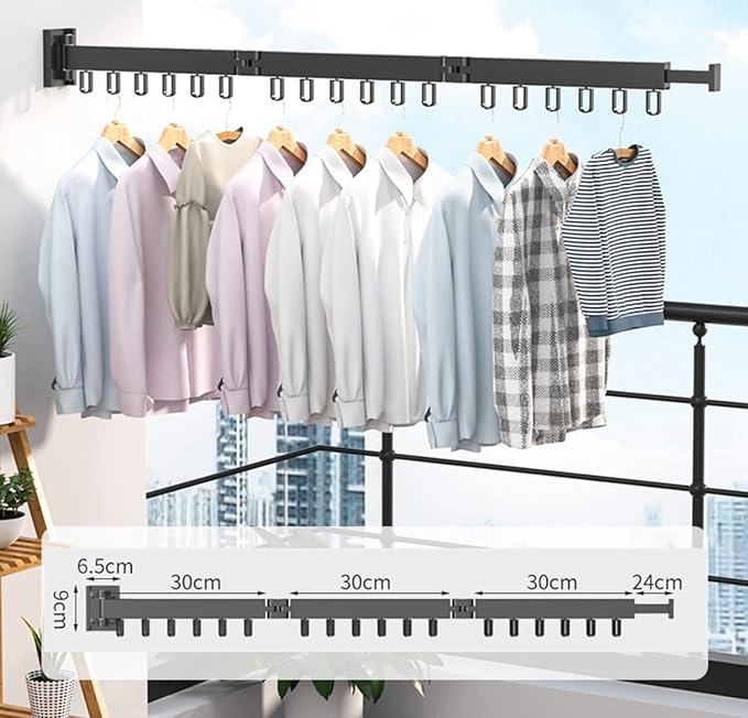 3 Fold Stainless Steel Balcony Wall Mounted Rectractable Collapsible Clothing Laundy Drying Racks for Hanging Clothes