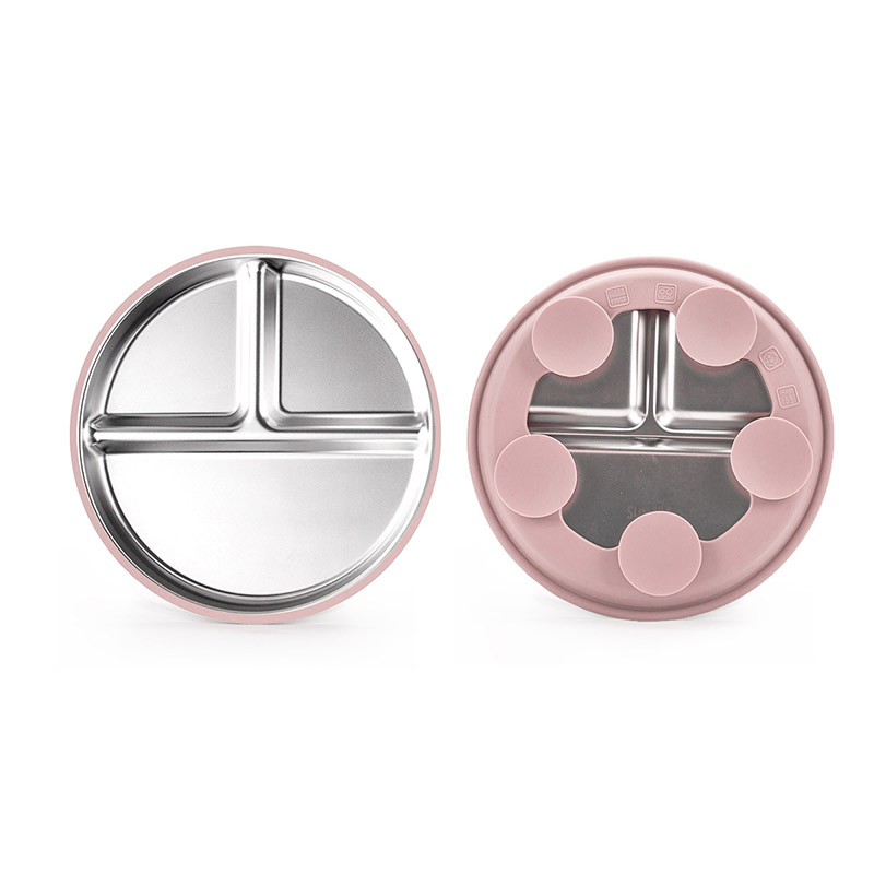 Stainless Steel Baby Plate with Removable Silicone Suction Base Toddler Divided Plate