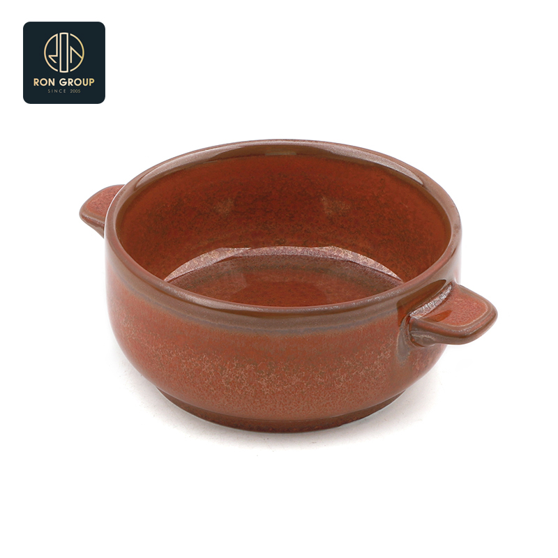 Chinese Wholesale Kitchenware Home Restaurant Customized Ceramic Soup Bowl with 2 Ears