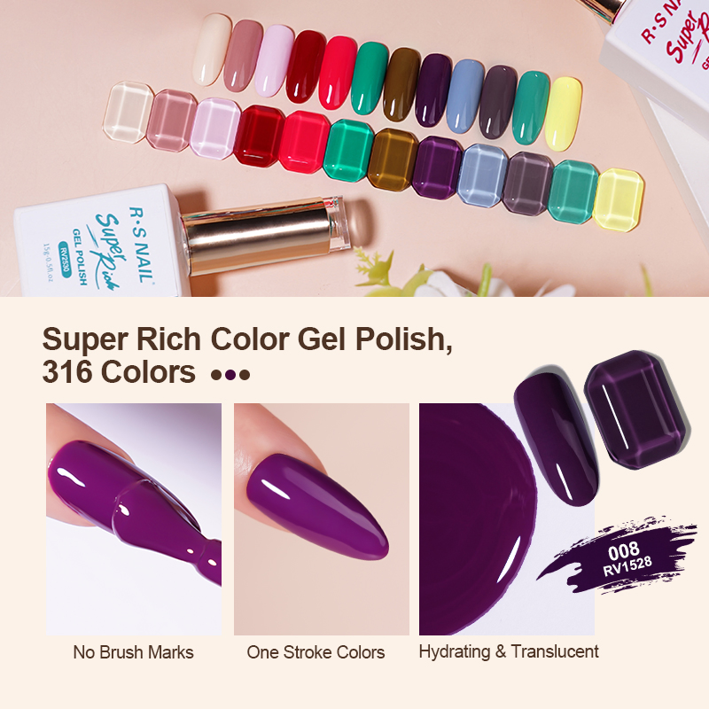 R S Nail Wholesale Long Lasting High Gloss Soak off UV Gel 15ml Hema Free Tpo Free Super Rich One Coat Color Gel Polish