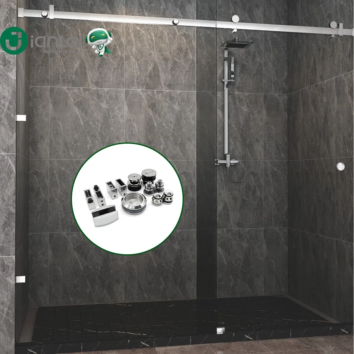 Framelss Glass Door Single Sliding Open Shower Enclosure Cabin