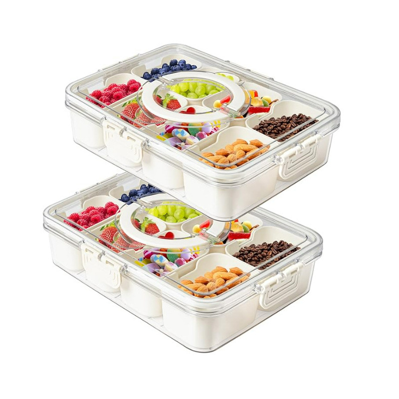 Portable Divided Serving Tray with Lid Snack Box Snack Platters Organizer Camping Outdoor Fresh Food Storage Box