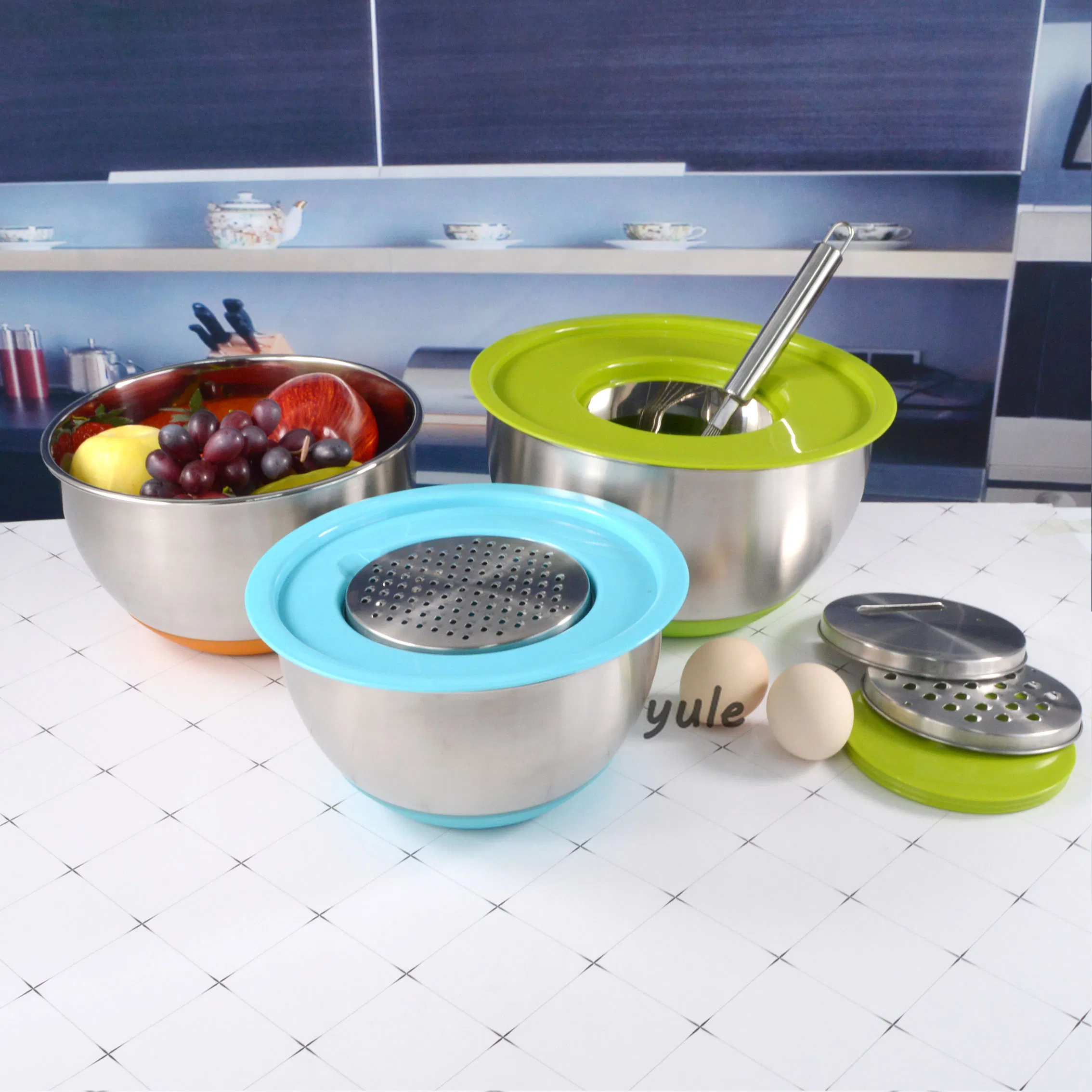Colorful Non Slip Botttom Stainless Steel Mixing Bowl with Lid