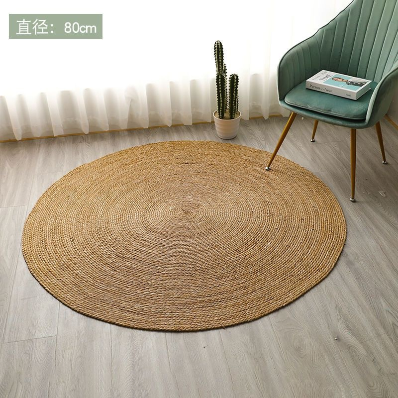 Natural Bulrush Grass Hand-Woven Small Rugs, Straw Carpet, Rattan Mats