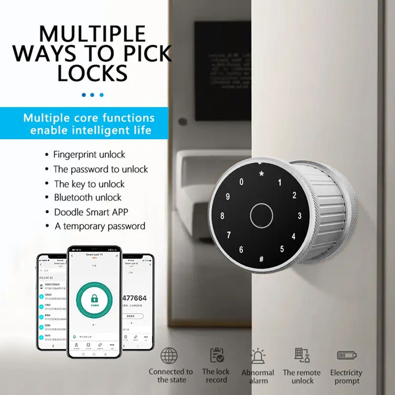 Newest Smart Small Matte Black Cylinder Finger Print Interior Door Knob Lock for Room Brand New Knob Smart Door Lock