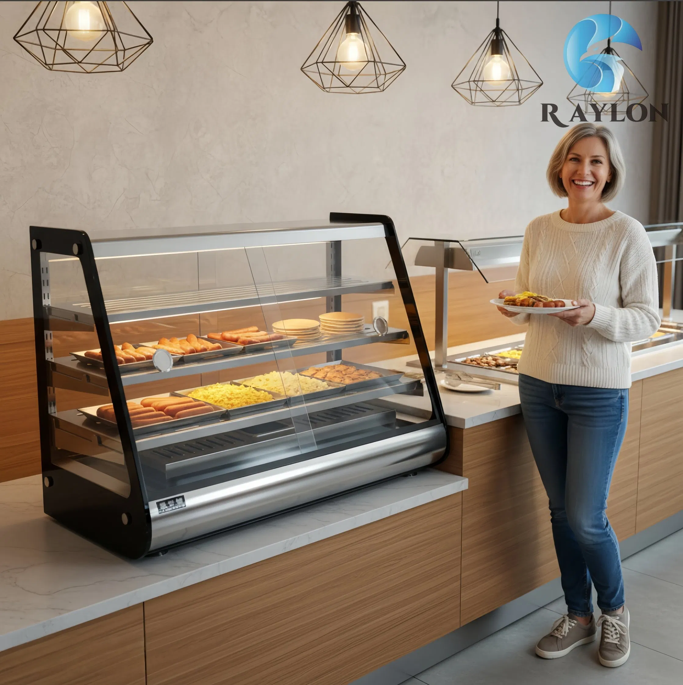 Double Layer Heated Display Cabinet Commercial Model for Food Court