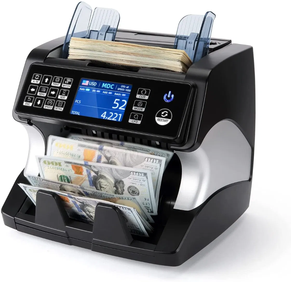 Bill Counter Mix Value Financial Equipment Counting Moeny Bill Counter Machine Money Detector Cashing Counting with Serial Number Reading