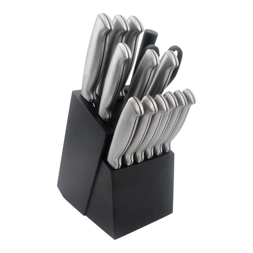 Набор кухонных ножей из стали с блоком из акации