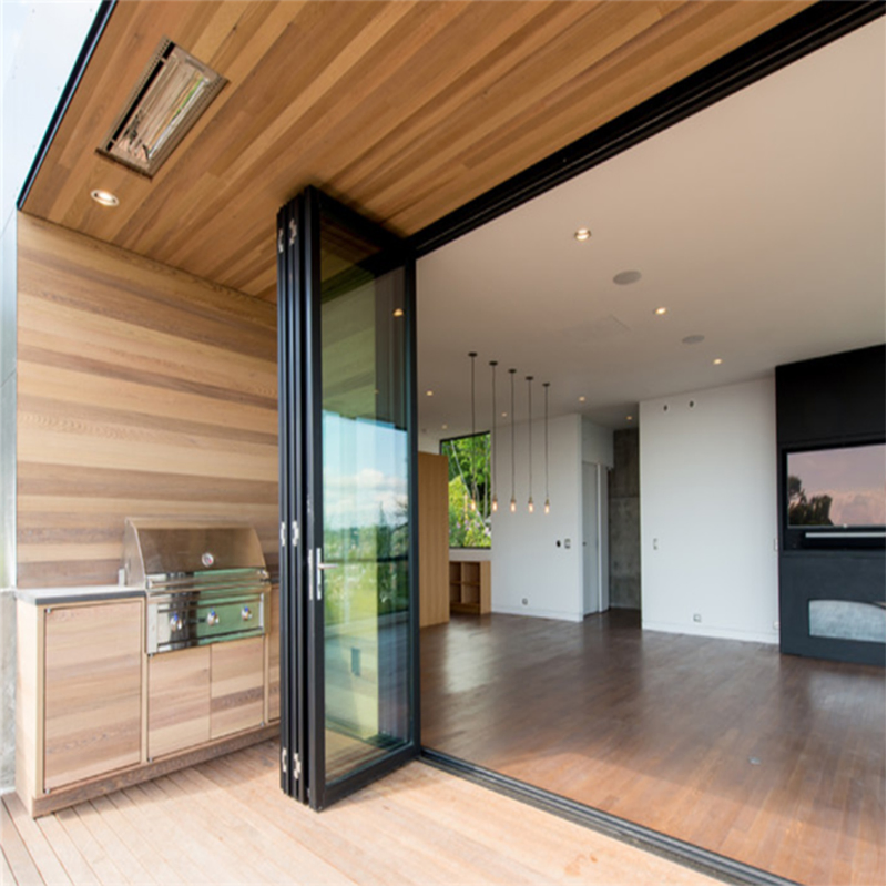 Exterior Aluminum Folding Door System House Patio Double Glazed Aluminium Glass Bi Fold Door Powder Coating