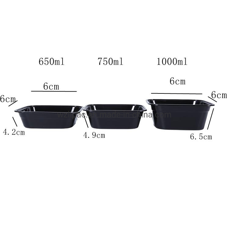 650ml 750ml 1000ml Microwave Safe Food Serving Containers Black Plastic Bento Box Disposable Fast Food Takeaway Boxes