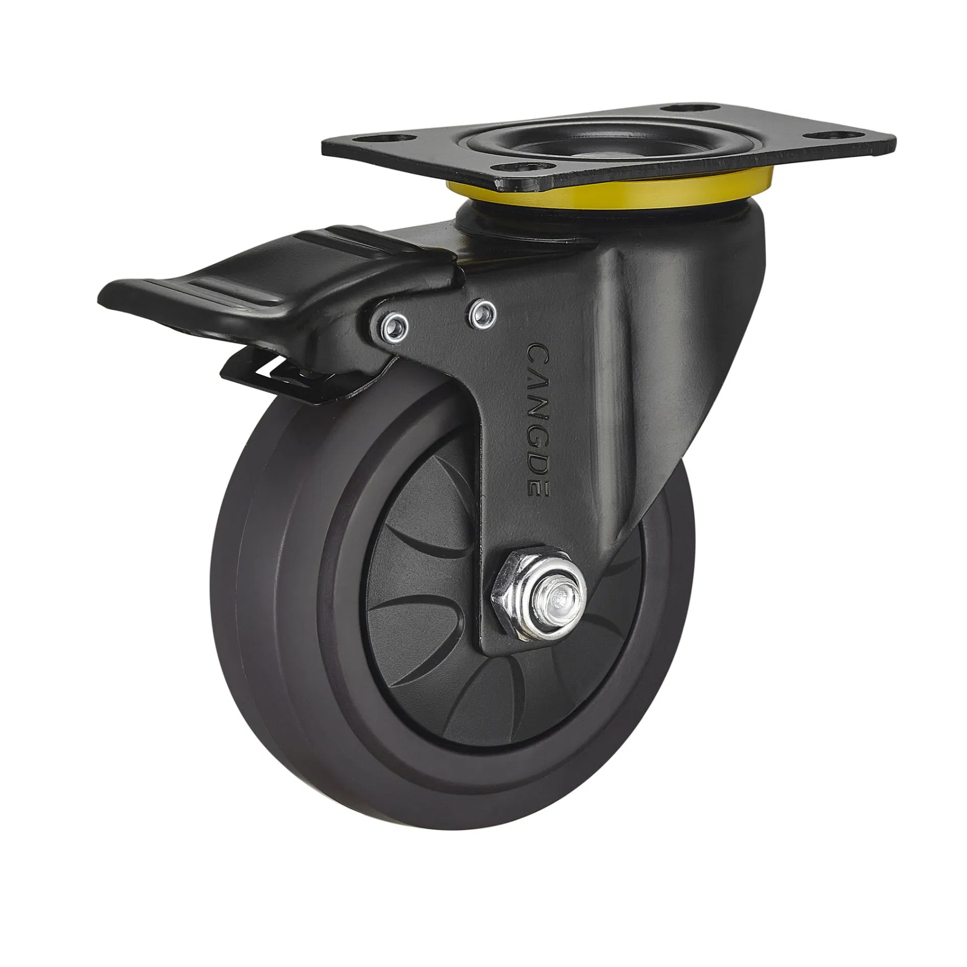 Brown TPR Rubber Brake Casters Medium Duty-2.5/3/4/5 Inch Silent Elastic Wheels with Total Lock