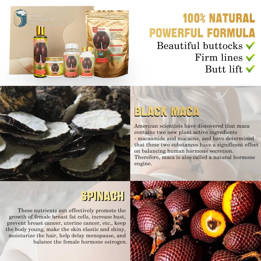 Customized Logo Butt and Hip Enlargement Set Comes with Gift Box Packaging Oil Cream Powder Capsule Gummy Butt up Enlargement Set