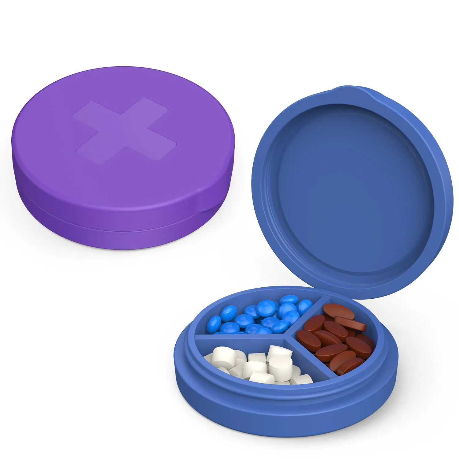 Round Silicone Travel Pill Box, Waterproof Portable Compact Case