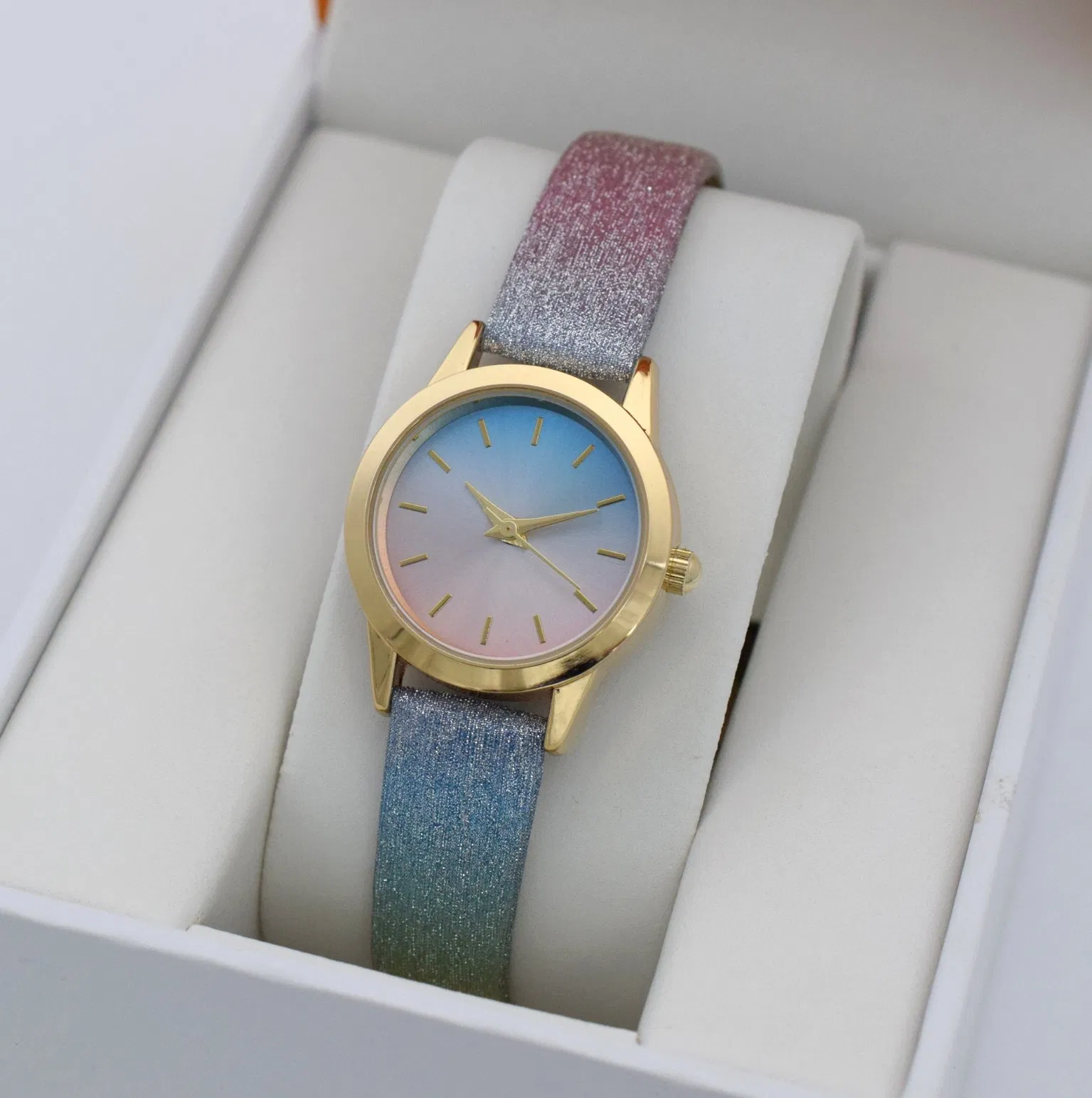 Rainbow Glitter Strap Customized Casual Watch Leather Watch Alloy Lady Watch