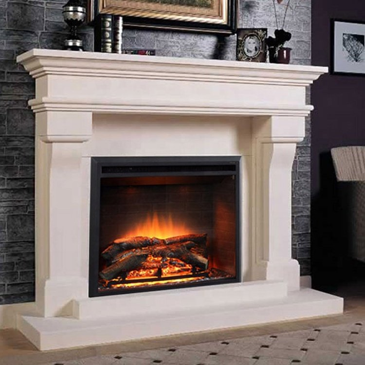 Elegent Fireplace Mantel Made with Natural White Marble