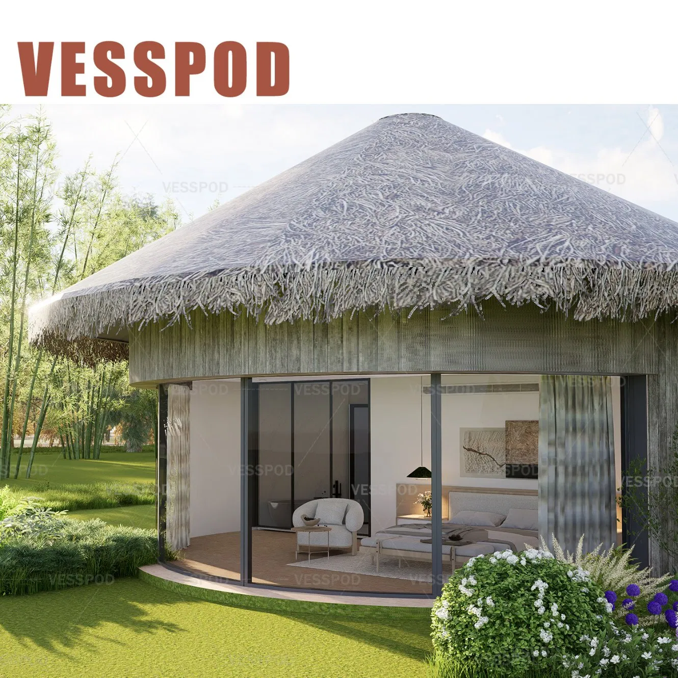 Vesspod Outdoor Custom Big Round House Quick Installation Circle House Prefab Homes Airbnb Villa Hotel Glamping Dome Wooden House Luxury Circle Frame