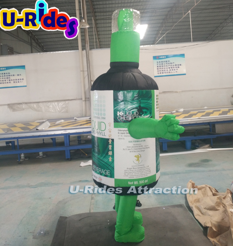 Funny Bottle Shaped Human Inflatable Walking Cartoon with Built in Fans for Amusement Parks Festivals